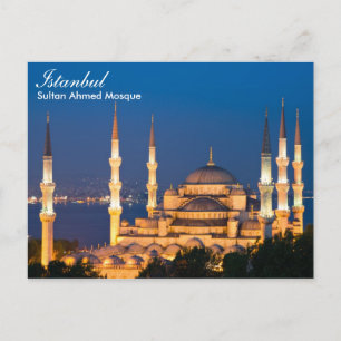 Istanbul - Sultan Ahmed Mosque vid nattvykort Vykort