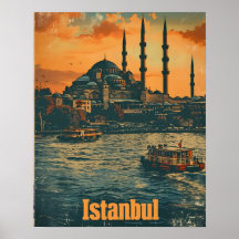 Istanbul Sunset: Vintage Postcard