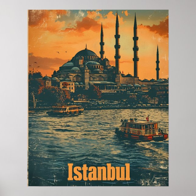 Istanbul Sunset: Vintage Postcard Poster (Framsidan)