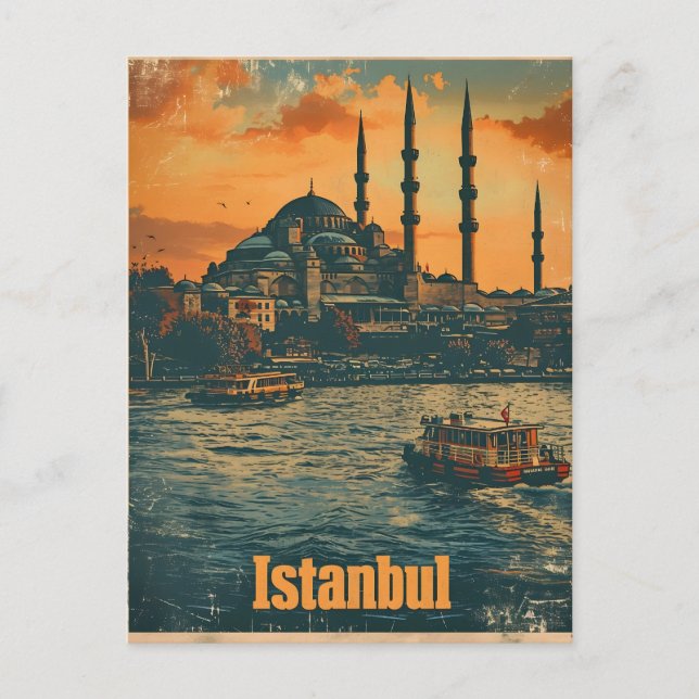 Istanbul Sunset: Vintage Postcard Vykort (Framsida)