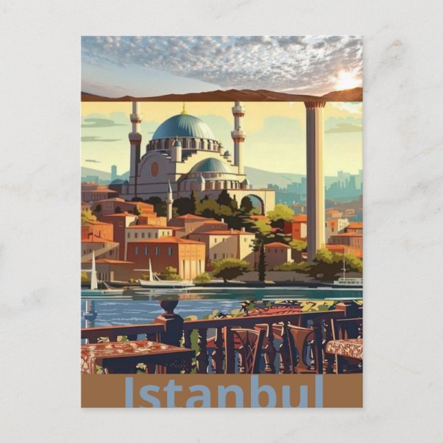Istanbul Travel Postcard Art, Istanbul Turkiet Pos Vykort (Framsida)