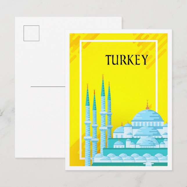 Istanbul Turkey Art Travel Illustration Vykort (Fram/baksida)