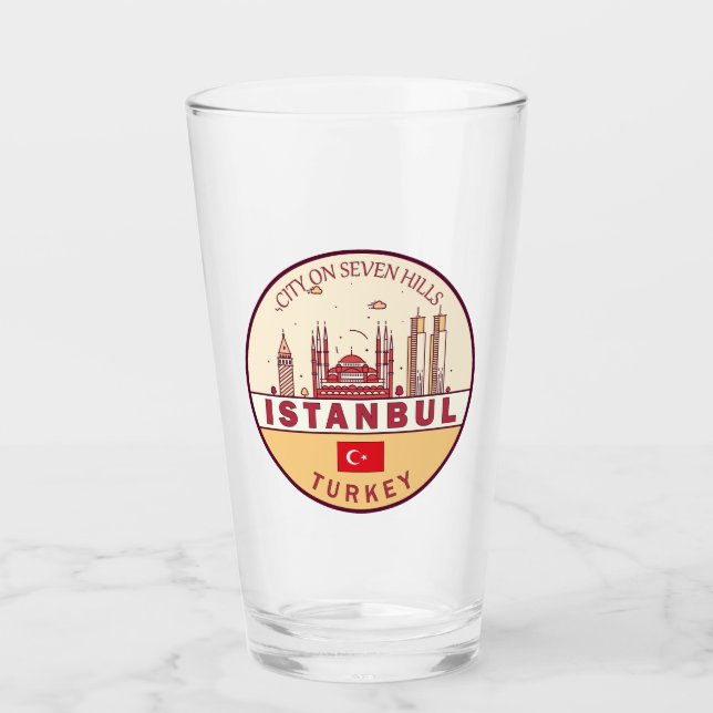Istanbul Turkey City Skyline Emblem Glaskopp (Framsida)