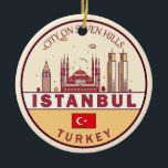 Istanbul Turkey City Skyline Emblem Julgransprydnad Keramik<br><div class="desc">Istanbuls minimalistiska,  färglösa konstdesign med monument och landmärken för staden i Turkiet.</div>
