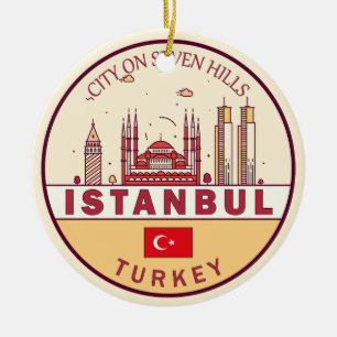 Istanbul Turkey City Skyline Emblem Julgransprydnad Keramik
