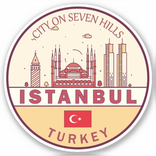 Istanbul Turkey City Skyline Emblem Klistermärken (Framsida)