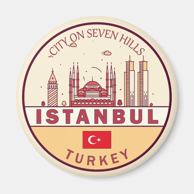 Istanbul Turkey City Skyline Emblem Magnet (Framsidan)