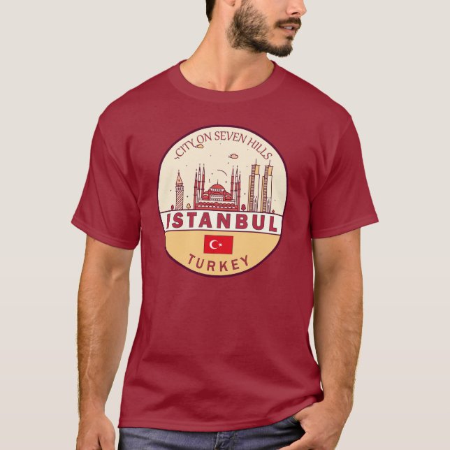 Istanbul Turkey City Skyline Emblem T Shirt (Framsida)