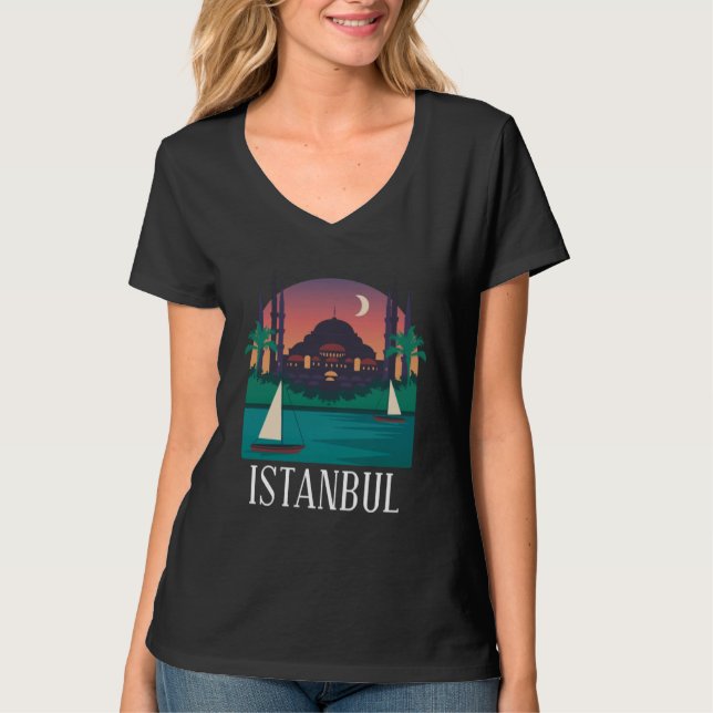 Istanbul Turkey City Skyline Silhouette Outline Sk T Shirt (Framsida)