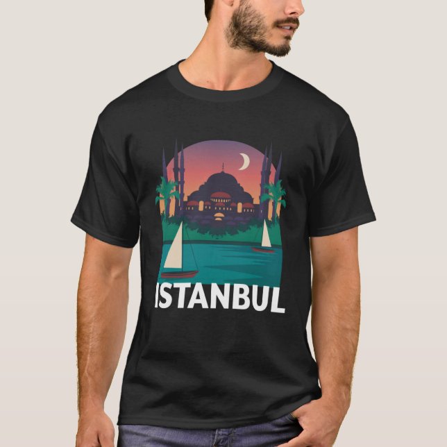 Istanbul Turkey City Skyline Silhouette Outline Sk T Shirt (Framsida)