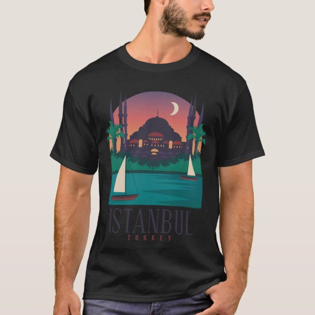 Istanbul Turkey City Skyline Silhouette Outline Sk T Shirt (Framsida)