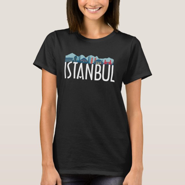 Istanbul Turkey City Skyline Silhouette Outline Sk T Shirt (Framsida)