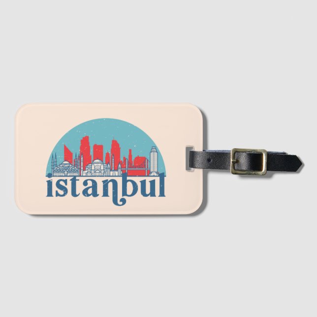 Istanbul Turkey Retro City Skyline Cityscape Art Bagagebricka (Framsida horisontal)
