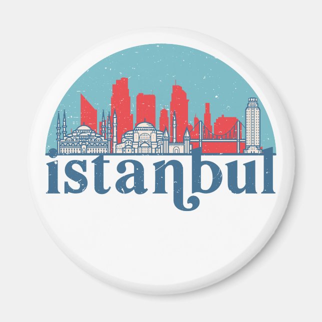 Istanbul Turkey Retro City Skyline Cityscape Art Magnet (Framsidan)