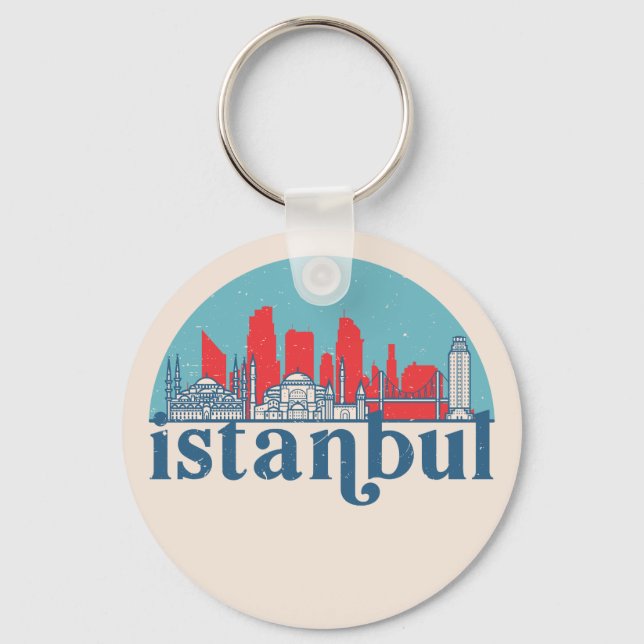 Istanbul Turkey Retro City Skyline Cityscape Art Nyckelring (Framsida)