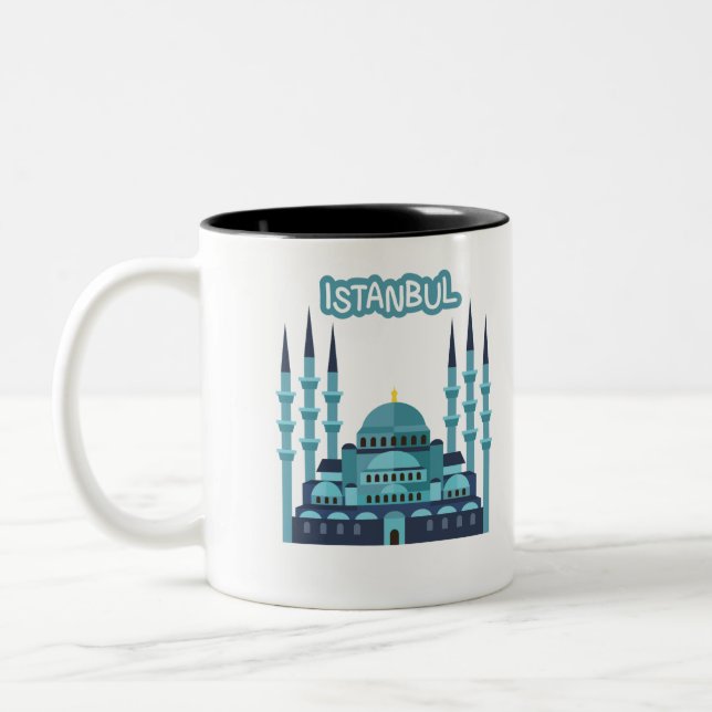 Istanbul Turkey Souvenir i Blue och Cyano Färg Två-Tonad Mugg (Vänster)