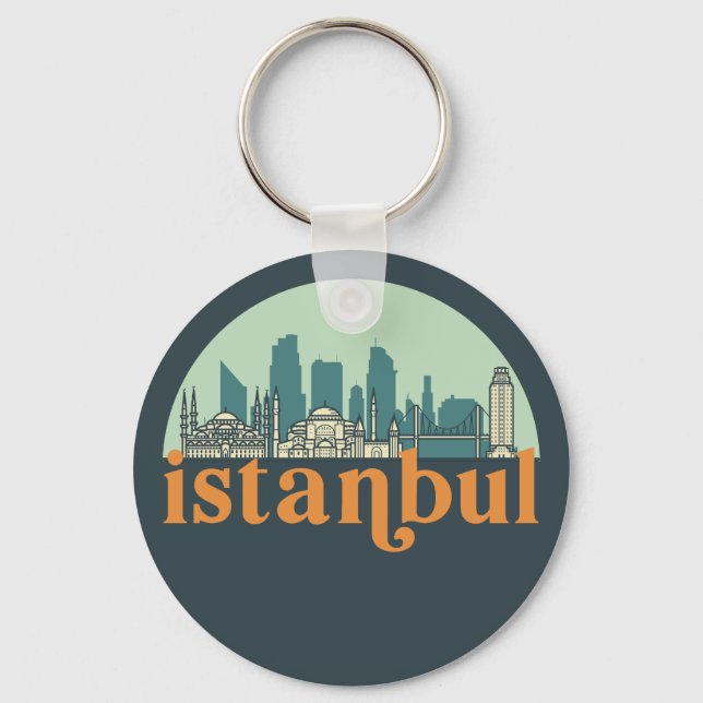 Istanbul Turkey Vintage City Skyline Cityscape Art Nyckelring (Framsida)