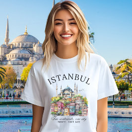 Istanbul Turkey Watercolor Skyline city T Shirt