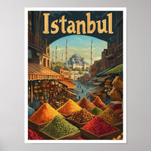 Istanbul Turkiet Art Vintage resor Illustration Poster