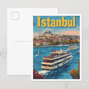 Istanbul Turkiet Art Vintage resor Illustration Vykort