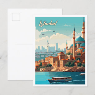Istanbul Turkiet Art Vintage resor Illustration Vykort
