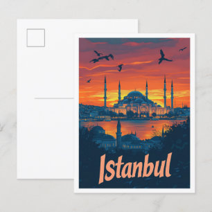 Istanbul Turkiet Art Vintage resor Illustration Vykort