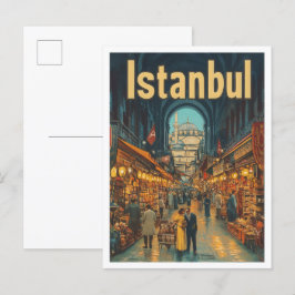 Istanbul Turkiet Art Vintage resor Illustration Vykort