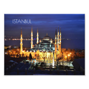 Istanbul Turkiet Blue Mosque Nattfotografi Fototryck