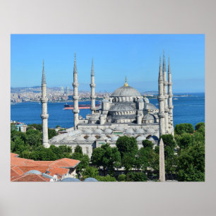 Istanbul Turkiet Blue Mosque Nattfotografi Poster