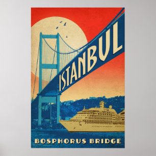 Istanbul, Turkiet, Bosporenbron, turistkryssare Poster