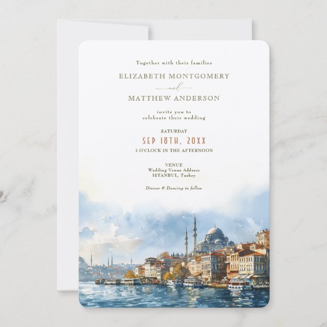Istanbul Turkiet Destination Wedding Inbjudningar (Framsida)