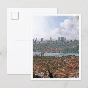 Istanbul Turkiet Färg Pencil City Landskap Vykort
