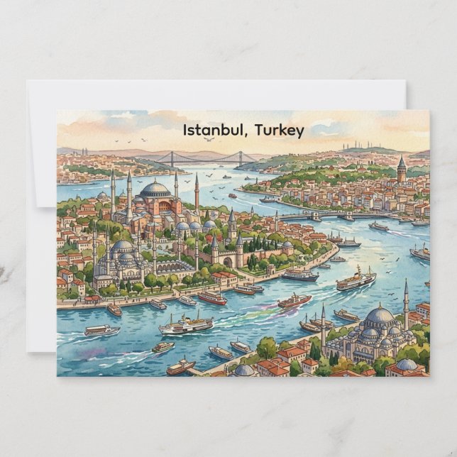 Istanbul Turkiet Hagia Sofia Akvarell  Kort (Framsida)