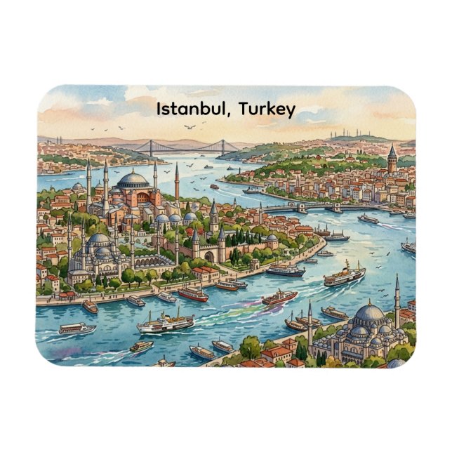 Istanbul Turkiet Hagia Sofia Akvarell  Magnet (Horisontell)