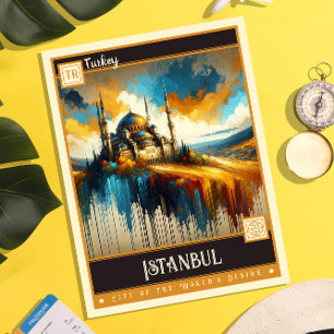 Istanbul, Turkiet Måla Vintage Vykort