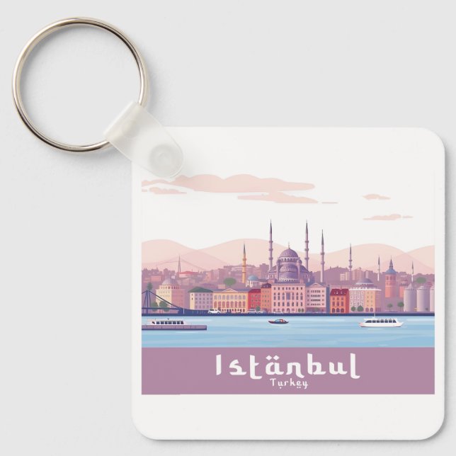 Istanbul Turkiet Pastel Travel Design Nyckelring (Framsida)