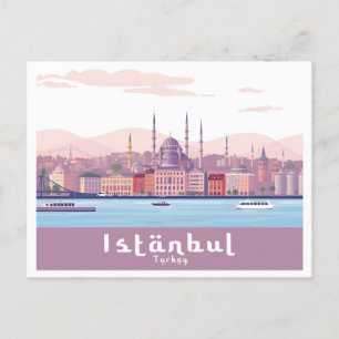 Istanbul Turkiet Pastel Travel Design Vykort
