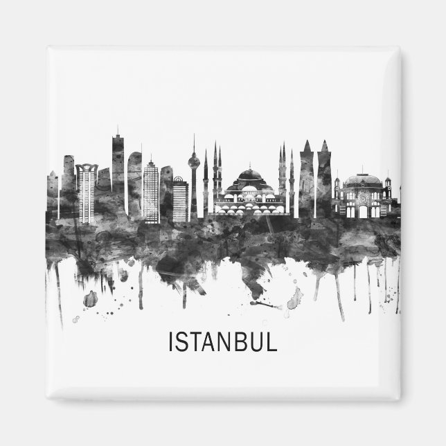 Istanbul Turkiet Skyline BW Magnet (Framsidan)