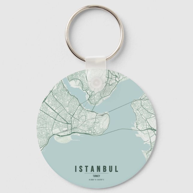 Istanbul Turkiet Stadskarta & Anpassad Text Nyckelring (Framsida)