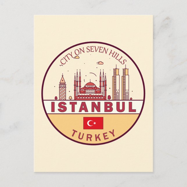Istanbul Turkiet Stadssiluett Emblem Vykort (Framsida)