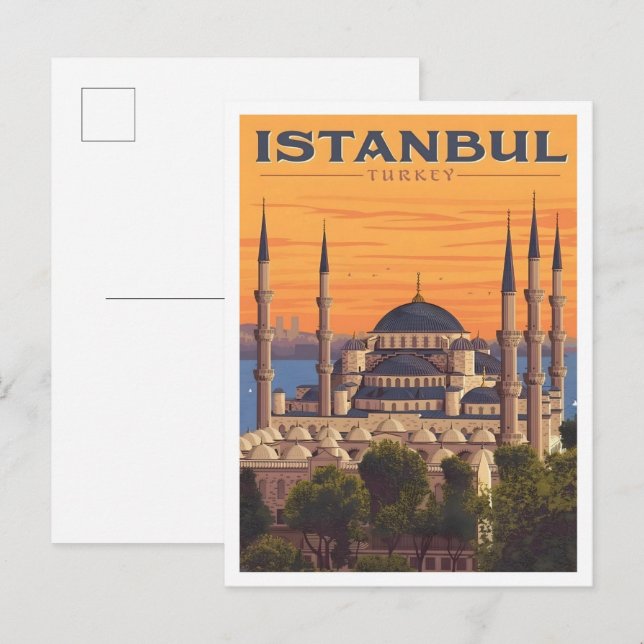 Istanbul Turkiet Vintage Konst Resa Vykort (Fram/baksida)