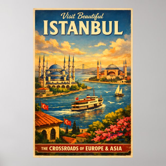 Istanbul Turkiet - Vintage Resemålning Poster (Framsidan)