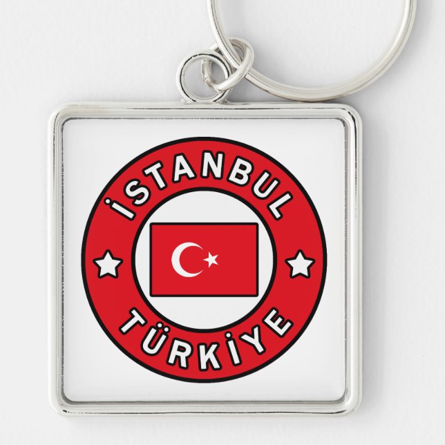 İstanbul Türkiye Fyrkantig Silverfärgad Nyckelring (Framsidan)