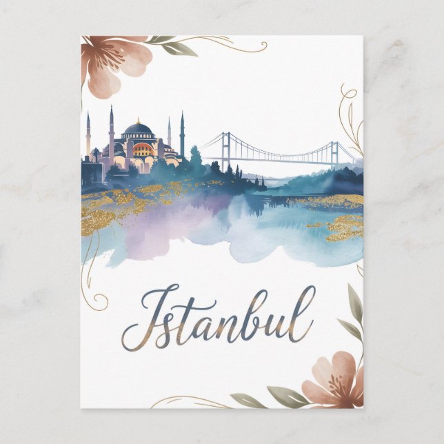 Istanbul, vattenfärg vykort (Framsida)