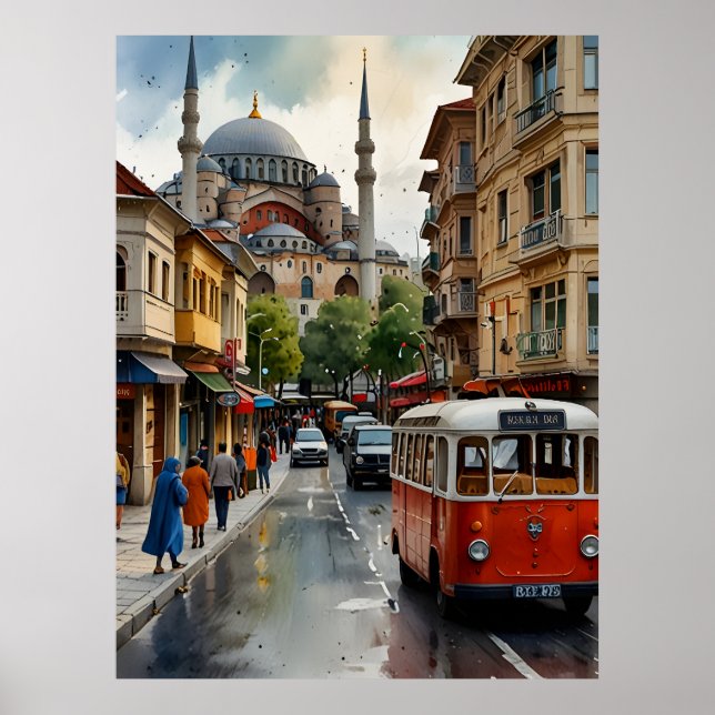 Istanbul vattenfärgsdel poster (Framsidan)
