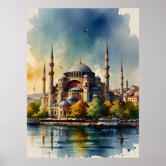 Istanbul vattenfärgsdel poster (Framsidan)