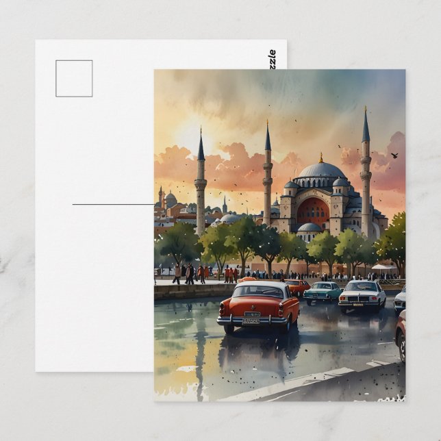 Istanbul vattenfärgsdel vykort (Fram/baksida)