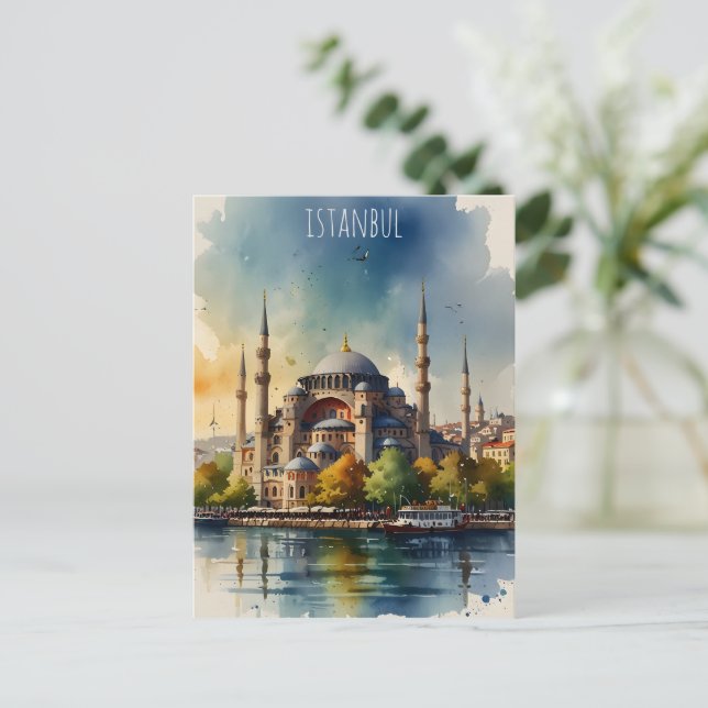 Istanbul vattenfärgsdel vykort (Stående Fram)