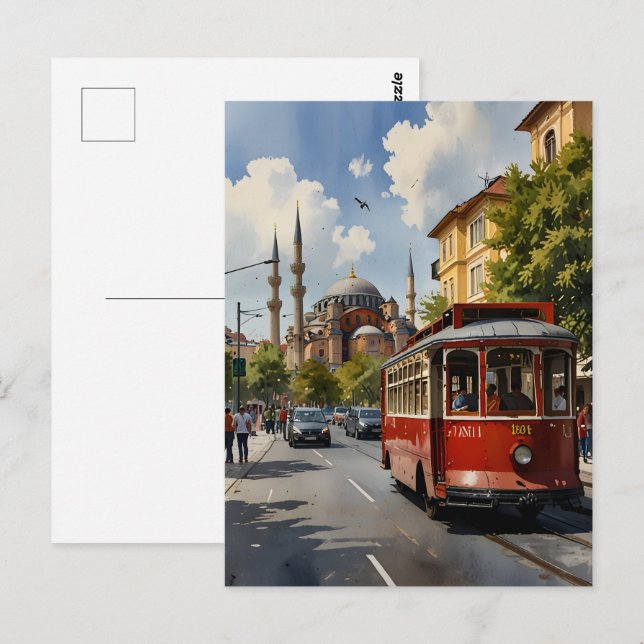Istanbul vattenfärgsdel vykort (Fram/baksida)