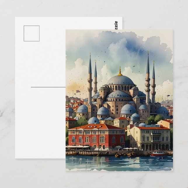Istanbul vattenfärgsdel vykort (Fram/baksida)